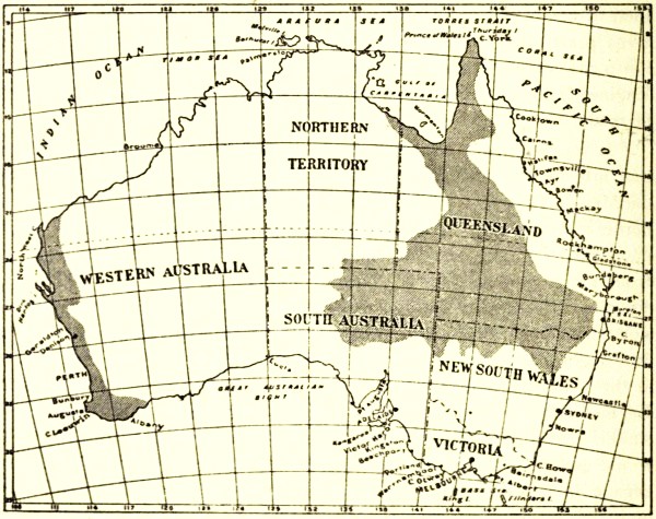 map of artesian water-bearing country in Australia