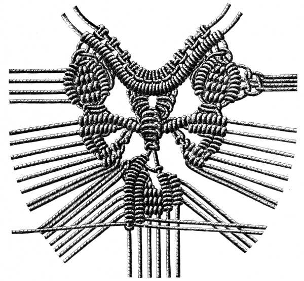 FIG. 606. ADDITION OF THE OTHER SUPPLEMENTARY THREADS.
WORKING DETAIL OF FIG. 604.