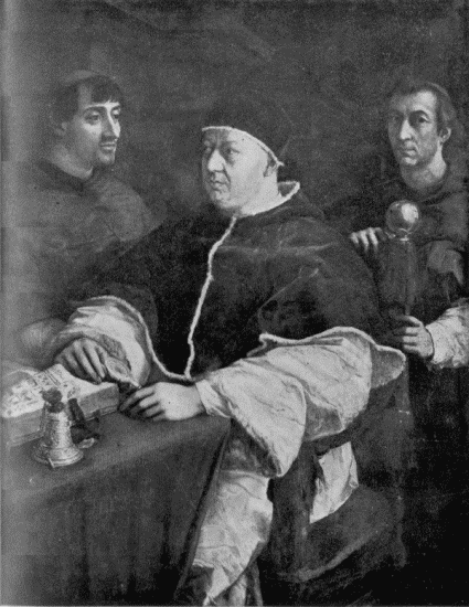 Alinari

Pope Leo X,

Giulio de Medici (afterward Pope Clement VII), and

Luigi De Rossi, by Raphael

Pitti Gallery