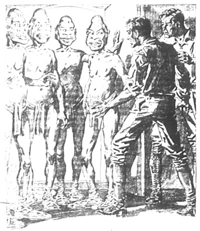 "The slaves!" gasped Jim, and involuntarily backed
into the room.