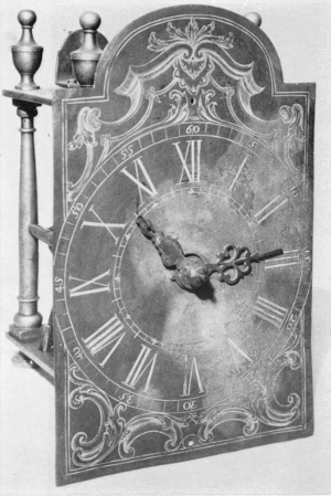 Figure 26.&mdash;Dial plate of a brass lantern clock made by
Bertolla, found in his workshop after his death. (Courtesy of Museo
Nazionale della Scienza e della Tecnica, Milan.)