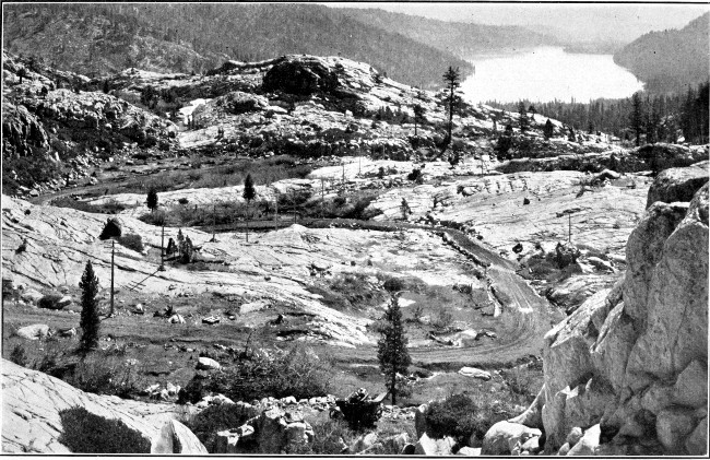 Lincoln Highway near Donner Lake. Donner Lake in
distance.