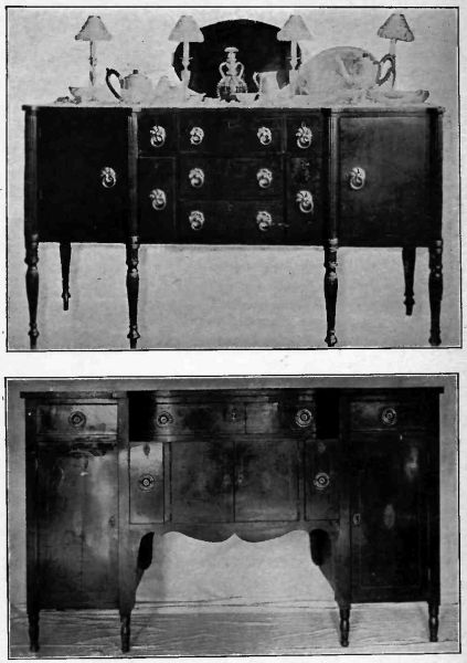 Plate XXXVII.&mdash;Sheraton Sideboard; Simple form of Sheraton Sideboard, with line inlay around drawers and doors. Date 1800.