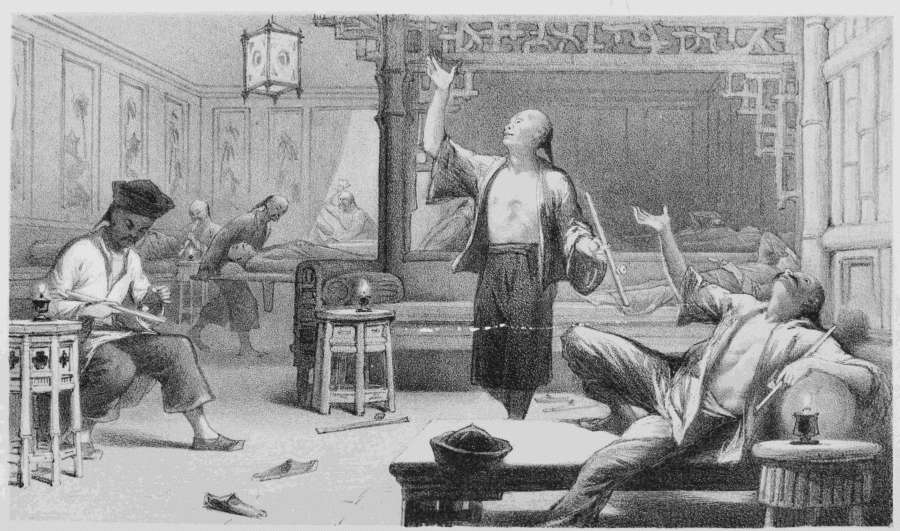 London. Published March 15th 1866 by Day & Son, Limited Lithogrs
Gate Str. Lincoln's Inn Fields. Day & Son, Limited, Lith.
INTERIOR OF AN OPIUM SMOKING SALOON.
