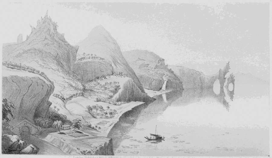 London, Published March 15th 1866 by Day & Son,
Limited Lithogrs Gate Str, Lincoln's Inn Fields.
Day & Son, Limited, Lith.
VIEW FROM THE SUMMIT OF A MOUNTAIN IN THE WESTERN TUNG-SHAN DISTRICT ON
THE NORTHERN SHORE OF THE TA-HOO LAKE, PROVINCE OF KEANG-SU