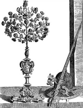 Fig. 37.&mdash;La rose d'or, le glaive et le chapeau offerts aux rois et grands personnages
par les souverains pontifes