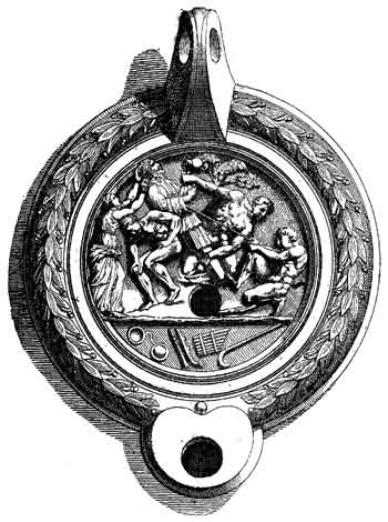 Fig. 29.&mdash;Inauguration d'un dieu Terme, d'apr�s une lampe antique.