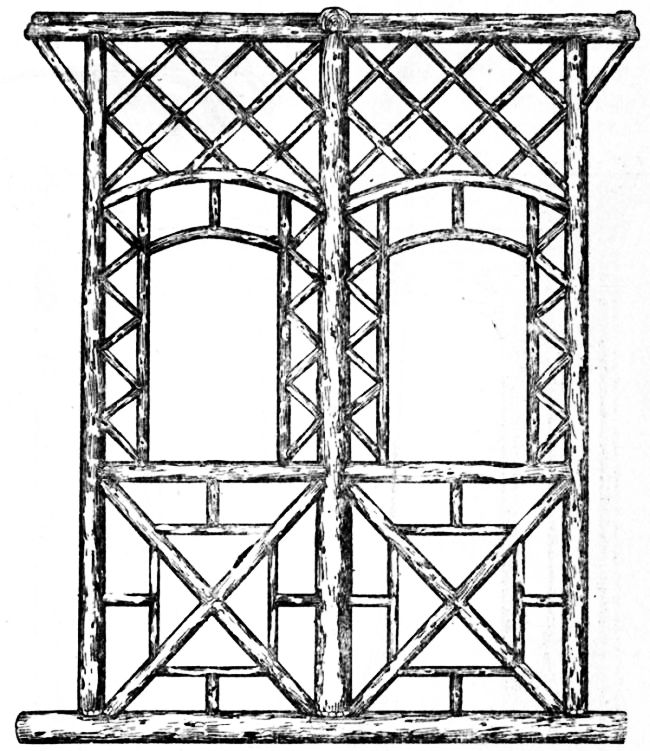 Fig. 102.&mdash;Side Elevation of Canopy for Swing
    (Alternative Design).