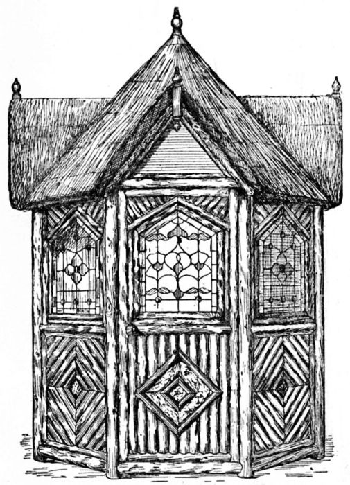 Fig. 182.&mdash;Octagonal Summer-house with Three Gables.