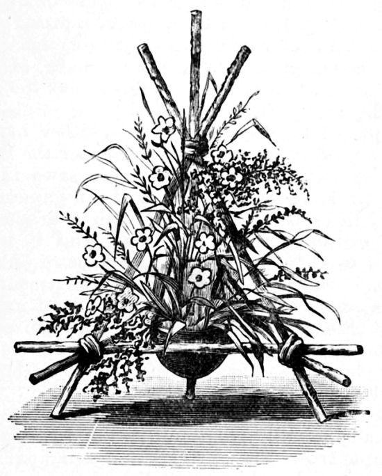 Fig. 8.&mdash;Rustic Flower Holder Complete, with Cocoanut Vase in Position.