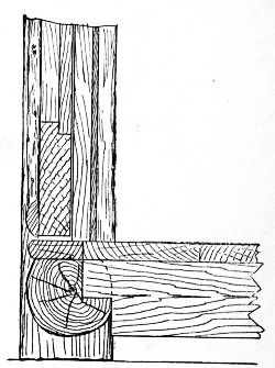 Fig. 184.&mdash;Vertical Section of Octagonal
        Summer-house through Lower Part of Door and Sill.