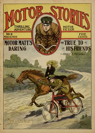 "Steady!" cried Motor Matt, reaching
for the head of the runaway
horse.