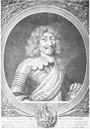 Image unavailable: FRANÇOIS, SEIGNEUR DE BASSOMPIERRE, MARQUIS D’HAROUEL, MARÉCHAL DE
FRANCE.
From an engraving by Lasne.
[Frontispiece